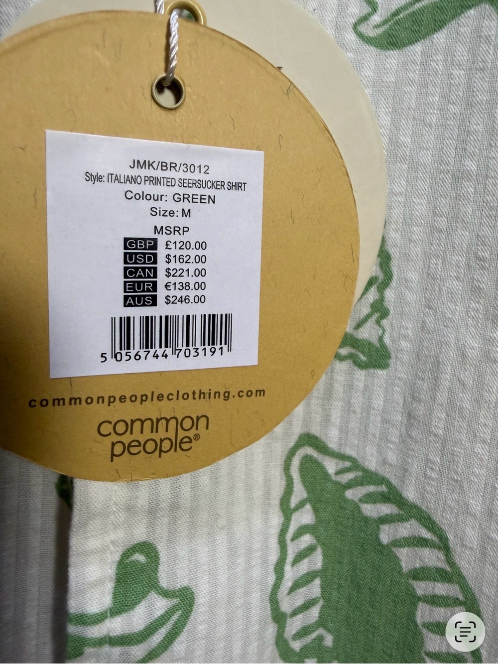 Common People Men’s Short-Sleeve Pasta Print Button-Down Shirt - Light Green - Picture 4 of 5
